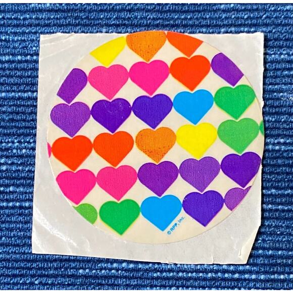 Vintage 80's Rainbow Pride Mini Hearts Round Sticker 2" RPP 988A - Picture 1 of 2